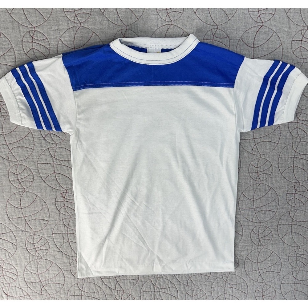 Deadstock VTG Alore Single Stitch Blue/White Retro Ringer Shirt Youth 14-16 USA